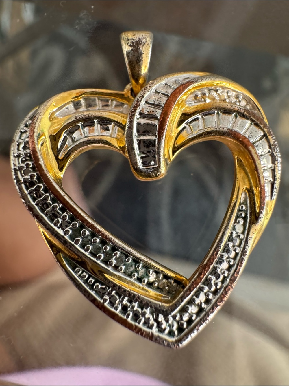 Gold and Silver Heart Pendant Necklace - Two-Tone Women's Jewelry over 925
